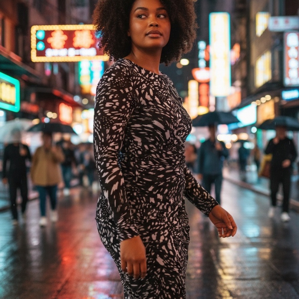 INC International Concepts Black and White Long Sleeve Dress